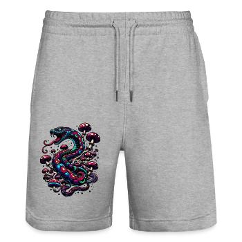 Psychedelische Schlange mit Pilzen - Stanley/Stella Unisex Bio Joggingshorts Trainer  - Grau meliert - Vorne - Nik (191cm) & Marisol (170cm)