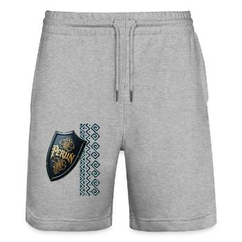 Perún - der Gott des Sturms - Stanley/Stella Unisex Bio Joggingshorts Trainer  - Grau meliert - Vorne - Nik (191cm) & Marisol (170cm)
