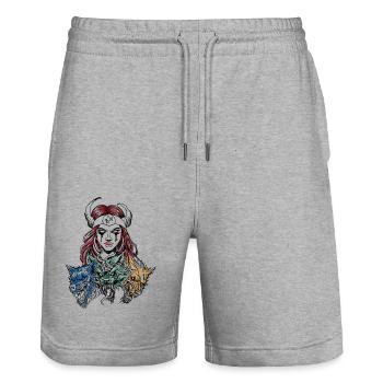 Freya's Wolves - Stanley/Stella Trainer Unisex Organic Jogging Shorts - heather grey - Front - Nik (191cm) & Marisol (170cm)