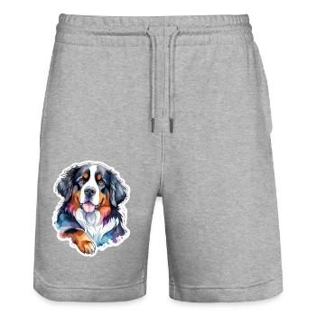 Berner Sennenhund Wasserfarben - Stanley/Stella Unisex Bio Joggingshorts Trainer  - Grau meliert - Vorne - Nik (191cm) & Marisol (170cm)