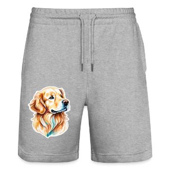 Aquarelles Golden Retriever - Short de jogging bio TRAINER Stanley/Stella unisexe - gris chiné - Devant - Nik (191cm) & Marisol (170cm)