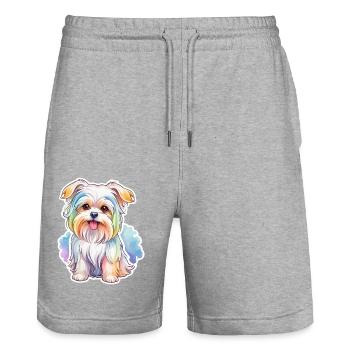 Aquarelles maltaises - Short de jogging bio TRAINER Stanley/Stella unisexe - gris chiné - Devant - Nik (191cm) & Marisol (170cm)