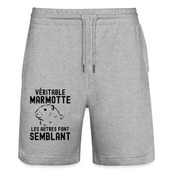 Forêt randonnée marmotte - Short de jogging bio TRAINER Stanley/Stella unisexe - gris chiné - Devant - Nik (191cm) & Marisol (170cm)