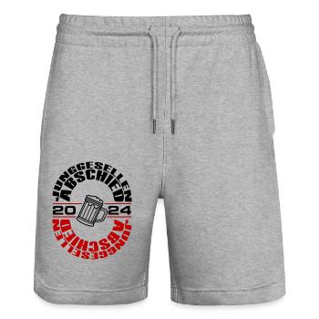 Junggesellen Abschied 2024 - Stanley/Stella Unisex Bio Joggingshorts Trainer  - Grau meliert - Vorne - Nik (191cm) & Marisol (170cm)
