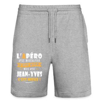 Jean-Yves Apero Humour personnalisé jean yves - Short de jogging bio TRAINER Stanley/Stella unisexe - gris chiné - Devant - Nik (191cm) & Marisol (170cm)