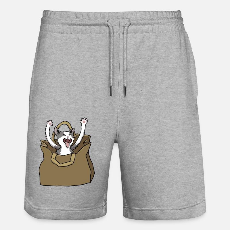 Katze in Papiertüte - Stanley/Stella Unisex Bio Joggingshorts Trainer  - Grau meliert