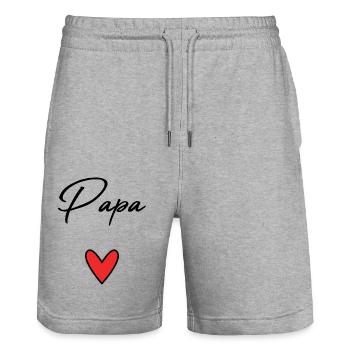 PAPA. VATERTAG. FROHER VATERTAG. ALLES GUTE ZUM GEBURTSTAG. - Stanley/Stella Unisex Bio Joggingshorts Trainer  - Grau meliert - Vorne - Nik (191cm) & Marisol (170cm)