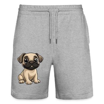 Bullmastiff Dog Comic Cute - Stanley/Stella Trainer Unisex Organic Jogging Shorts - heather grey - Front - Nik (191cm) & Marisol (170cm)