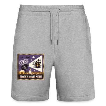 Halloween-Shirt, Spooky Movie Night - Stanley/Stella Unisex Bio Joggingshorts Trainer  - Grau meliert - Vorne - Nik (191cm) & Marisol (170cm)