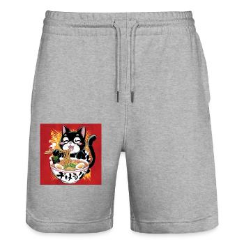 Cat Ramen Noodle Japanese Anime Manga Ramen Kawaii - Stanley/Stella Unisex Bio Joggingshorts Trainer  - Grau meliert - Vorne - Nik (191cm) & Marisol (170cm)