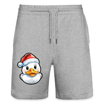 Dessin de Noël de canard - Short de jogging bio TRAINER Stanley/Stella unisexe - gris chiné - Devant - Nik (191cm) & Marisol (170cm)