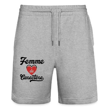 Femme de caractère 1 - Short de jogging bio TRAINER Stanley/Stella unisexe - gris chiné - Devant - Nik (191cm) & Marisol (170cm)