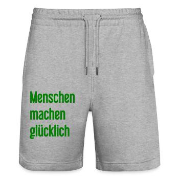 People make you happy – Positive statement - Stanley/Stella Trainer Unisex Organic Jogging Shorts - heather grey - Front - Nik (191cm) & Marisol (170cm)
