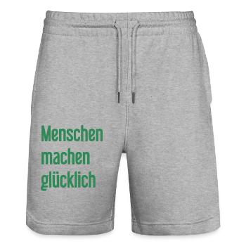 People make you happy – Positive statement - Stanley/Stella Trainer Unisex Organic Jogging Shorts - heather grey - Front - Nik (191cm) & Marisol (170cm)