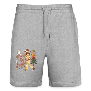 Retro Christmas Vibes T-Shirt - 70s Style Festive - Stanley/Stella Trainer Unisex Organic Jogging Shorts - heather grey - Front - Nik (191cm) & Marisol (170cm)