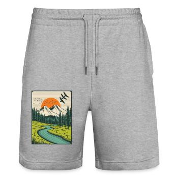 Paysage nature forêt - Short de jogging bio TRAINER Stanley/Stella unisexe - gris chiné - Devant - Nik (191cm) & Marisol (170cm)