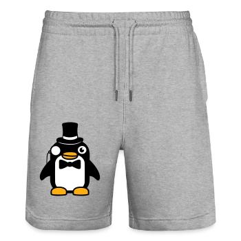 Pingouin Gentleman Sir M. Monocle Haut de Forme - Short de jogging bio TRAINER Stanley/Stella unisexe - gris chiné - Devant - Nik (191cm) & Marisol (170cm)