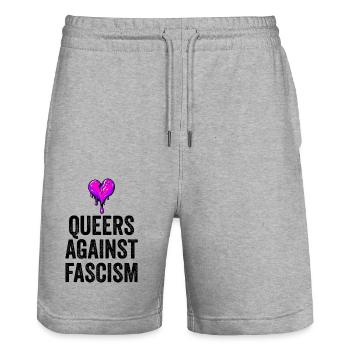 Queers against fascism - Stanley/Stella Unisex Bio Joggingshorts Trainer  - Grau meliert - Vorne - Nik (191cm) & Marisol (170cm)