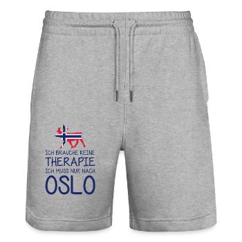 Ich brauche keine Therapie Ich muss nur nach Oslo - Stanley/Stella Unisex Bio Joggingshorts Trainer  - Grau meliert - Vorne - Nik (191cm) & Marisol (170cm)