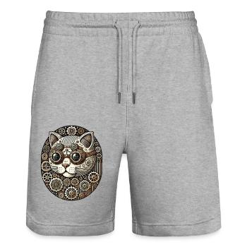 Steampunk Kitty Cat - Stanley/Stella Trainer Unisex Organic Jogging Shorts - heather grey - Front - Nik (191cm) & Marisol (170cm)