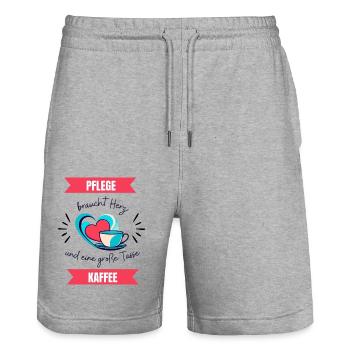 Pflege braucht Herz - Stanley/Stella Unisex Bio Joggingshorts Trainer  - Grau meliert - Vorne - Nik (191cm) & Marisol (170cm)