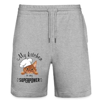 My kitchen is my superpower - Stanley/Stella Trainer Unisex Organic Jogging Shorts - heather grey - Front - Nik (191cm) & Marisol (170cm)