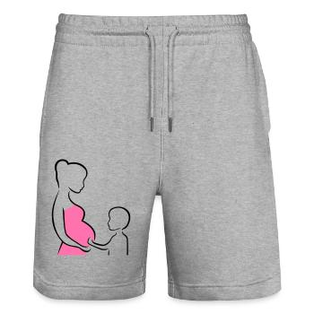 Schwangere mit Sohn Silhouette - Stanley/Stella Unisex Bio Joggingshorts Trainer  - Grau meliert - Vorne - Nik (191cm) & Marisol (170cm)