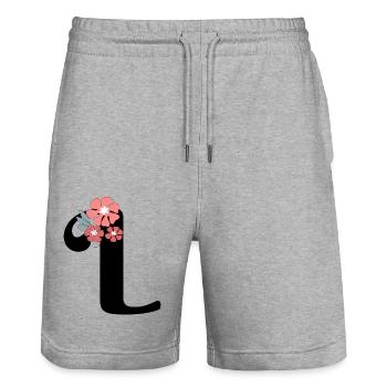 Lettre l fleurs minimalistes - Short de jogging bio TRAINER Stanley/Stella unisexe - gris chiné - Devant - Nik (191cm) & Marisol (170cm)