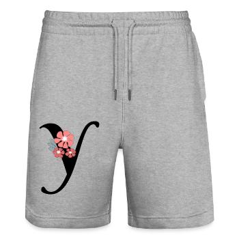 Letter and Minimalist Flowers - Stanley/Stella Trainer Unisex Organic Jogging Shorts - heather grey - Front - Nik (191cm) & Marisol (170cm)