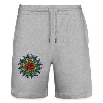 Buntes Geometrisches Mandala Abstrakt Psychedelisch - Stanley/Stella Unisex Bio Joggingshorts Trainer  - Grau meliert - Vorne - Nik (191cm) & Marisol (170cm)