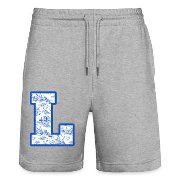 Letter l blue chinoiserie - Stanley/Stella Trainer Unisex Organic Jogging Shorts - heather grey - Front - Nik (191cm) & Marisol (170cm)