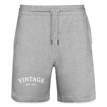 Vintage Est. 1971 Birthday Gift - Stanley/Stella Trainer Unisex Organic Jogging Shorts - heather grey - Front - Nik (191cm) & Marisol (170cm)