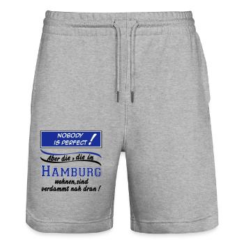 Hamburg , Tradition , Fußball Fan , Nobody (25) - Stanley/Stella Unisex Bio Joggingshorts Trainer  - Grau meliert - Vorne - Nik (191cm) & Marisol (170cm)