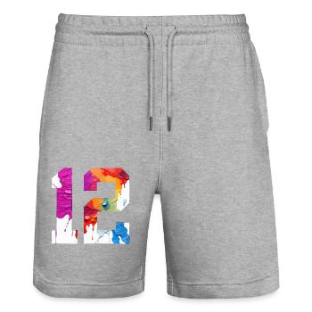 COLORED NUMBER 12 COLORFUL 12TH BIRTHDAY - Stanley/Stella Trainer Unisex Organic Jogging Shorts - heather grey - Front - Nik (191cm) & Marisol (170cm)