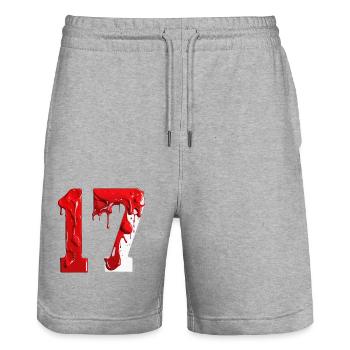 NO. 17 NUMBER 17 RED WHITE 17TH BIRTHDAY - Stanley/Stella Trainer Unisex Organic Jogging Shorts - heather grey - Front - Nik (191cm) & Marisol (170cm)