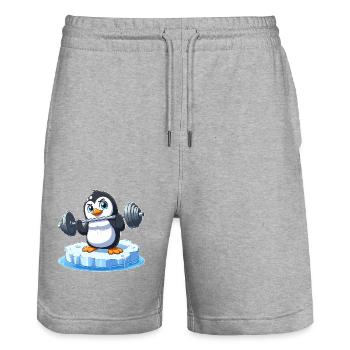 Pingouin haltérophile sur la banquise fondante - Short de jogging bio TRAINER Stanley/Stella unisexe - gris chiné - Devant - Nik (191cm) & Marisol (170cm)