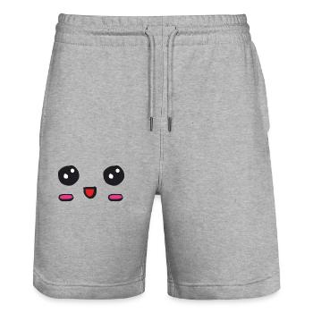kawaii face with an open smile - Stanley/Stella Trainer Unisex Organic Jogging Shorts - heather grey - Front - Nik (191cm) & Marisol (170cm)