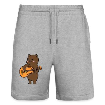 ein Bär, eine Gitarre und Musik - Stanley/Stella Unisex Bio Joggingshorts Trainer  - Grau meliert - Vorne - Nik (191cm) & Marisol (170cm)