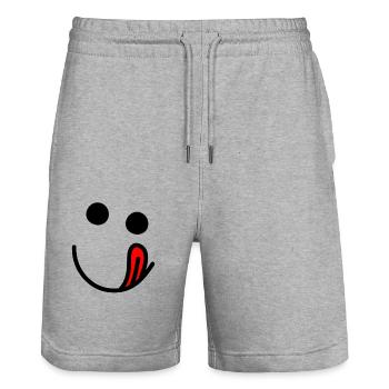 Langue dehors - visage heureux affamé - Short de jogging bio TRAINER Stanley/Stella unisexe - gris chiné - Devant - Nik (191cm) & Marisol (170cm)