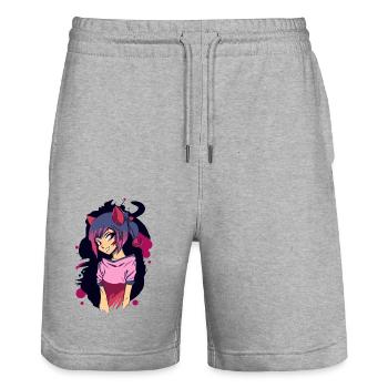 Cosplay - Stanley/Stella Trainer Unisex Organic Jogging Shorts - heather grey - Front - Nik (191cm) & Marisol (170cm)