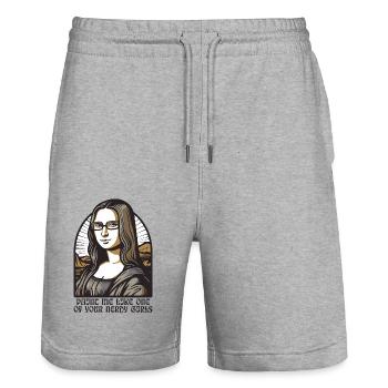 The nerdy bookworm Lisa Mona - Stanley/Stella Trainer Unisex Organic Jogging Shorts - heather grey - Front - Nik (191cm) & Marisol (170cm)