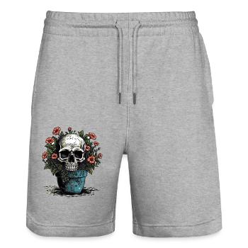 Totenkopf und Topfpflanzen - Stanley/Stella Unisex Bio Joggingshorts Trainer  - Grau meliert - Vorne - Nik (191cm) & Marisol (170cm)
