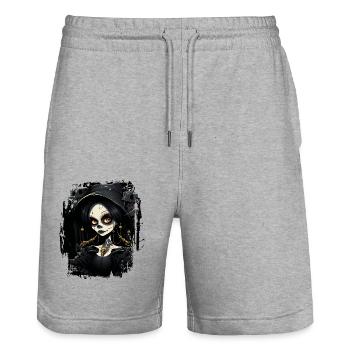 Süßes Gothic-Mädchen - Stanley/Stella Unisex Bio Joggingshorts Trainer  - Grau meliert - Vorne - Nik (191cm) & Marisol (170cm)