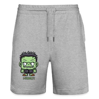 Hungry Little Zombie - Stanley/Stella Trainer Unisex Organic Jogging Shorts - heather grey - Front - Nik (191cm) & Marisol (170cm)