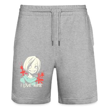J’adore les anime et les filles cool - Short de jogging bio TRAINER Stanley/Stella unisexe - gris chiné - Devant - Nik (191cm) & Marisol (170cm)