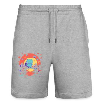 A happy cat and hearts - Stanley/Stella Trainer Unisex Organic Jogging Shorts - heather grey - Front - Nik (191cm) & Marisol (170cm)