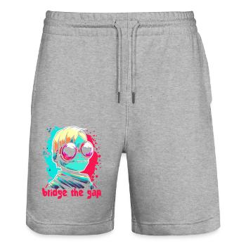 Cybernetic: Bridge between frog and human - Stanley/Stella Trainer Unisex Organic Jogging Shorts - heather grey - Front - Nik (191cm) & Marisol (170cm)
