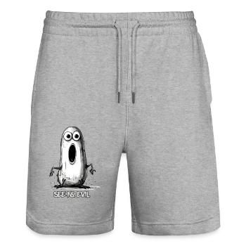 Don't see evil, funny worm - Stanley/Stella Trainer Unisex Organic Jogging Shorts - heather grey - Front - Nik (191cm) & Marisol (170cm)