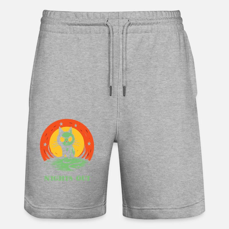Nachts draußen, eine Katze - Stanley/Stella Unisex Bio Joggingshorts Trainer  - Grau meliert