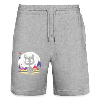 Katzen Urlaub beim Camping - Stanley/Stella Unisex Bio Joggingshorts Trainer  - Grau meliert - Vorne - Nik (191cm) & Marisol (170cm)